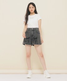 PINK-latte | 【130cmあり】リボン付きデニムショートパンツ(デニムパンツ)