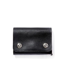 CALEE(L[)SILVER STAR CONCHO FLAP LEATHER HALF WALLET(z)
