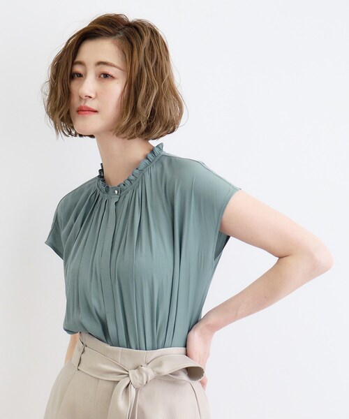 grove（グローブ）の「◆＜ご自宅で洗える＞ヴィンテージサテンフレンチブラウス（シャツ/ブラウス・レディース・ホワイト系7/ホワイト系3/チャコール/ブルーグリーン/オフホワイト・02/03/04/01/05）」の5枚目の写真