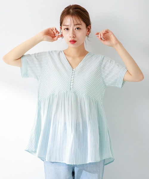 URBAN RESEARCH Sonny Label(アーバンリサーチサニーレーベル)の「ドビーストライプコットンブラウス(シャツ/ブラウス・レディース・ブルー/ミント/レッド系その他・FREE)」の6枚目の写真