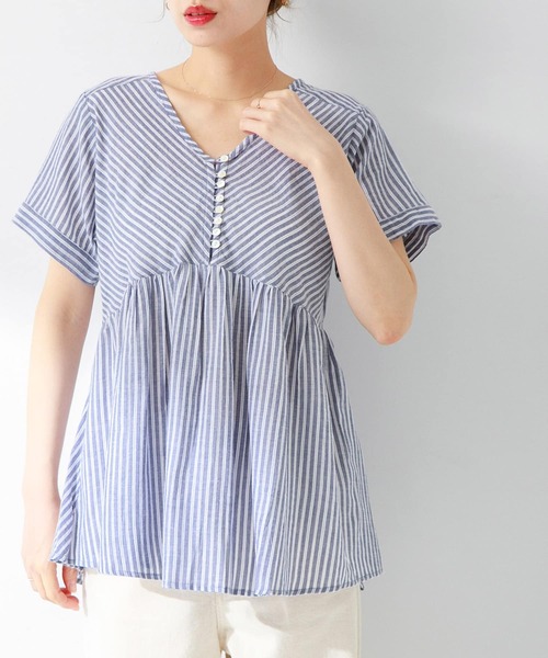 URBAN RESEARCH Sonny Label(アーバンリサーチサニーレーベル)の「ドビーストライプコットンブラウス(シャツ/ブラウス・レディース・ブルー/ミント/レッド系その他・FREE)」の3枚目の写真