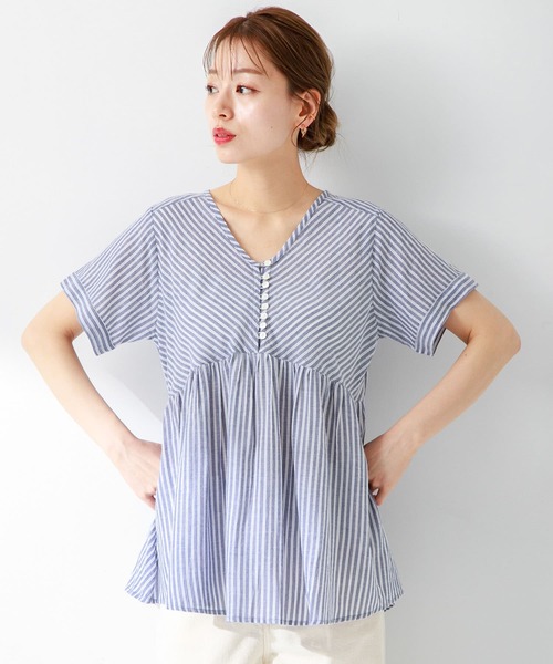 URBAN RESEARCH Sonny Label(アーバンリサーチサニーレーベル)の「ドビーストライプコットンブラウス(シャツ/ブラウス・レディース・ブルー/ミント/レッド系その他・FREE)」の4枚目の写真