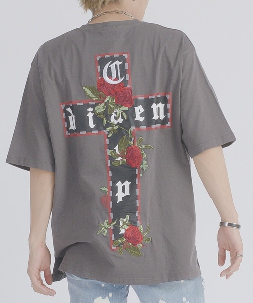 RE730(アールイーセブンサーティー)の「【RE730】十字薔薇モチーフ 半袖ビッグシルエットTシャツ(Tシャツ/カットソー・メンズ・ブラック/チャコールグレー・LARGE/MEDIUM)」の11枚目の写真