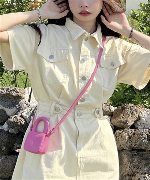 FREE STYLISTS（フリー スタイリスト）の「レディース デニムワンピース（ワンピース・レディース・ネイビー/サックスブルー/ピンク/ベージュ・S/M/L）」の8枚目の写真