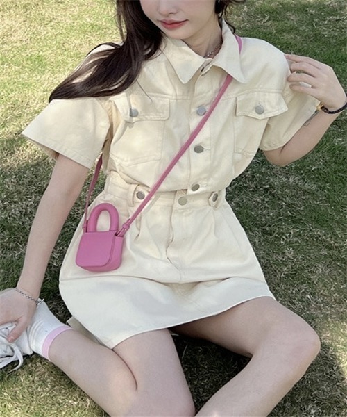 FREE STYLISTS（フリー スタイリスト）の「レディース デニムワンピース（ワンピース・レディース・ネイビー/サックスブルー/ピンク/ベージュ・S/M/L）」の9枚目の写真