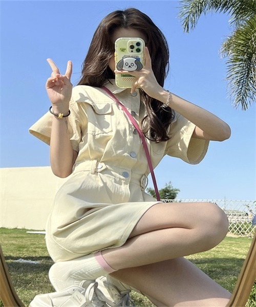 FREE STYLISTS（フリー スタイリスト）の「レディース デニムワンピース（ワンピース・レディース・ネイビー/サックスブルー/ピンク/ベージュ・S/M/L）」の10枚目の写真