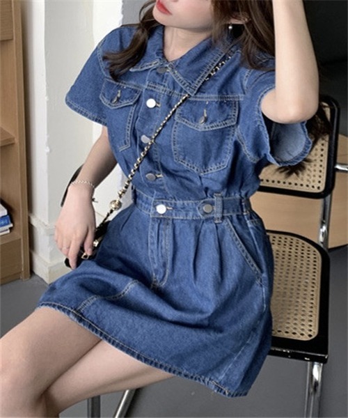 FREE STYLISTS（フリー スタイリスト）の「レディース デニムワンピース（ワンピース・レディース・ネイビー/サックスブルー/ピンク/ベージュ・S/M/L）」の22枚目の写真