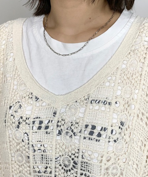 CRB(シーアールビー)の「クロシェ編ノースリタンクチュニック(ベスト・レディース・アイボリー/ブラック・F)」の14枚目の写真