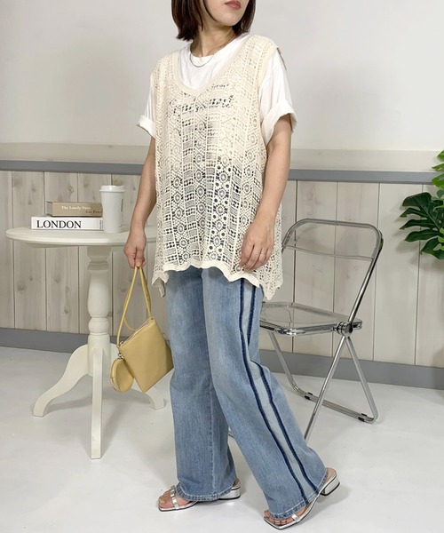 CRB(シーアールビー)の「クロシェ編ノースリタンクチュニック(ベスト・レディース・アイボリー/ブラック・F)」の10枚目の写真