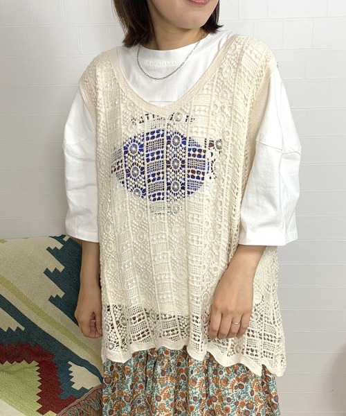 CRB(シーアールビー)の「クロシェ編ノースリタンクチュニック(ベスト・レディース・アイボリー/ブラック・F)」の9枚目の写真