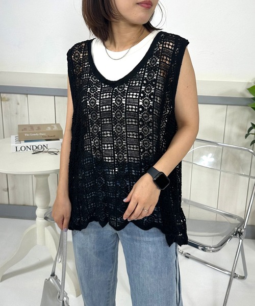 CRB(シーアールビー)の「クロシェ編ノースリタンクチュニック(ベスト・レディース・アイボリー/ブラック・F)」の22枚目の写真