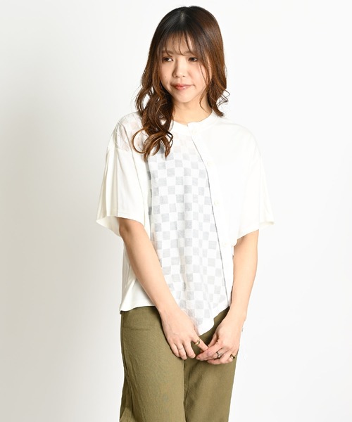 無地 アシンメトリー裾 半袖Tシャツ 五分袖（Tシャツ/カットソー）｜ABBEY MARKET（アビーマーケット）