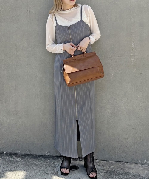 NICOLE CLUB（ニコル　クラブ）の「フロントジップキャミワンピース（ワンピース・レディース・グレー/ネイビー・MEDIUM）」の12枚目の写真