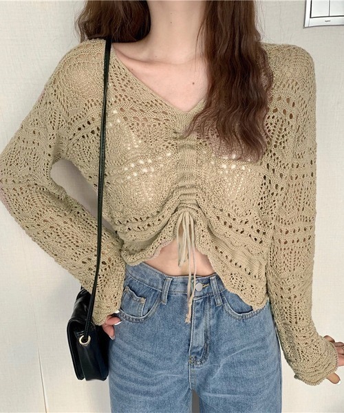 NANEA(ナネア)の「フロントシャーリングシアーニット(ニット/セーター・レディース・イエロー/ベージュ/ピンク/グリーン/ホワイト/ブルー/ブラック/アイボリー・フリー)」の4枚目の写真