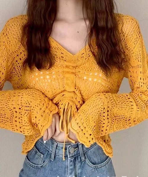 NANEA(ナネア)の「フロントシャーリングシアーニット(ニット/セーター・レディース・イエロー/ベージュ/ピンク/グリーン/ホワイト/ブルー/ブラック/アイボリー・フリー)」の7枚目の写真