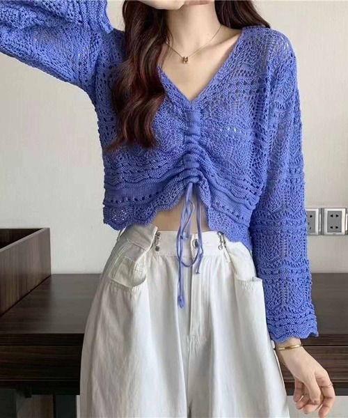 NANEA(ナネア)の「フロントシャーリングシアーニット(ニット/セーター・レディース・イエロー/ベージュ/ピンク/グリーン/ホワイト/ブルー/ブラック/アイボリー・フリー)」の6枚目の写真