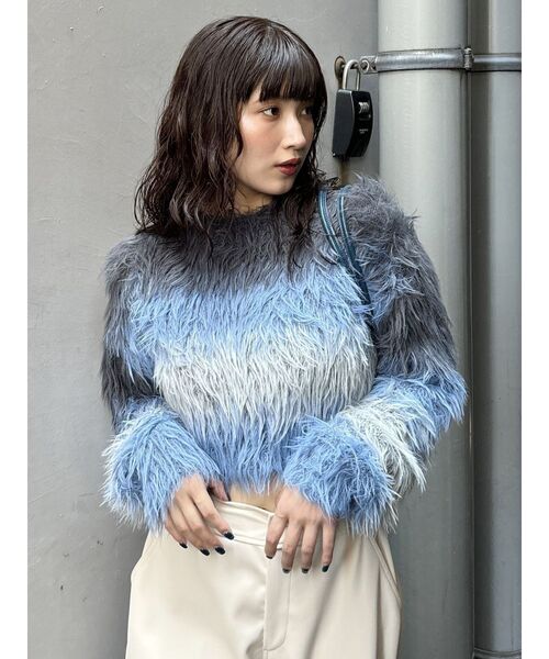 MURUA（ムルーア）の「シャギーボーダーニット（ニット/セーター・レディース・オレンジ/グレー/ネイビー/アイボリー・FREE）」の8枚目の写真