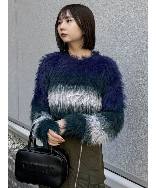 MURUA（ムルーア）の「シャギーボーダーニット（ニット/セーター・レディース・オレンジ/グレー/ネイビー/アイボリー・FREE）」の11枚目の写真