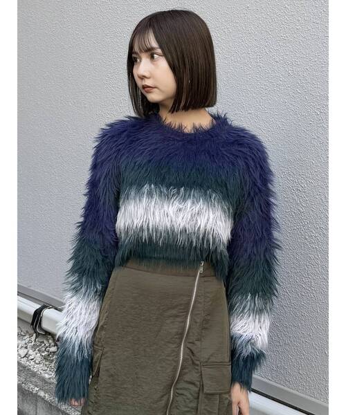 MURUA（ムルーア）の「シャギーボーダーニット（ニット/セーター・レディース・オレンジ/グレー/ネイビー/アイボリー・FREE）」の12枚目の写真