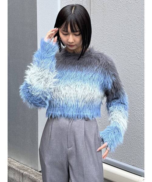 MURUA（ムルーア）の「シャギーボーダーニット（ニット/セーター・レディース・オレンジ/グレー/ネイビー/アイボリー・FREE）」の17枚目の写真