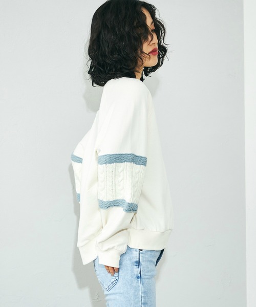 Lee(リー)の「Lee/リー ニットパネルスリーブ スウェット(スウェット・レディース・ブルー/レッド/ピンク/ライム/ピンク系その他/サックスブルー・MEDIUM)」の8枚目の写真