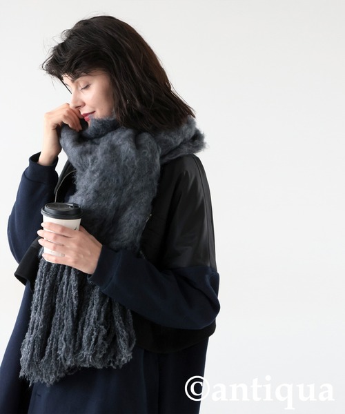 antiqua(アンティカ)の「フリンジマフラー(マフラー・レディース・グレー/ブラック系その他・ONESIZE)」の10枚目の写真