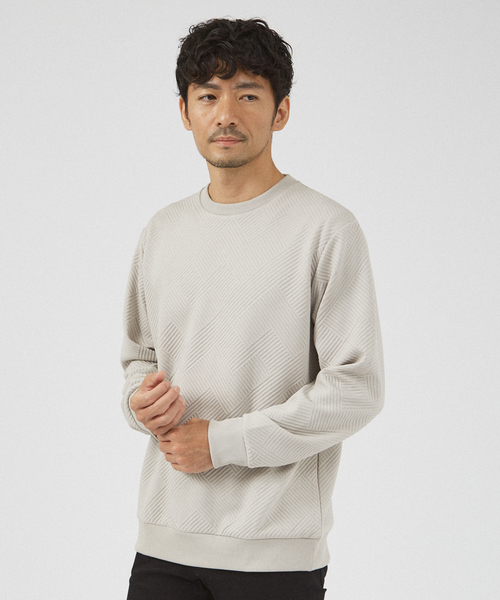 ABAHOUSE GRAY（アバハウスグレイ）の「【ジオメトリック柄 】プルオーバー / 長袖カットソー（Tシャツ/カットソー・メンズ・グレイッシュベージュ/ブラック/グレイッシュブルー/ホワイト・46/48）」の3枚目の写真