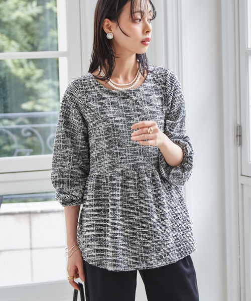 セール】【2点セット】洗えるきれい見えカットツイードセットアップ