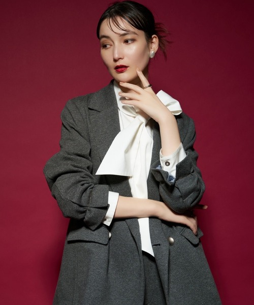 qualite(カリテ)の「【セットアップ対応】ツイルジャージジャケット(テーラードジャケット・レディース・チャコールグレー/ベージュ・38/36)」の2枚目の写真