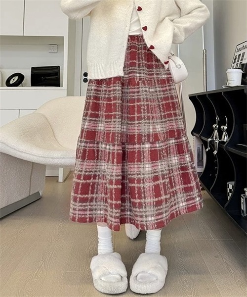 FREE STYLISTS（フリー スタイリスト）の「チェックティアードスカート（スカート・レディース・ブラウン/レッド/ブルー/ブラック・XL/S/L/M）」の4枚目の写真