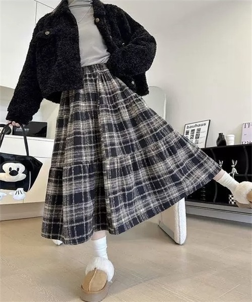 FREE STYLISTS（フリー スタイリスト）の「チェックティアードスカート（スカート・レディース・ブラウン/レッド/ブルー/ブラック・XL/S/L/M）」の8枚目の写真