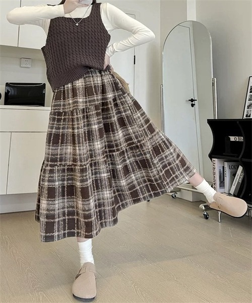 FREE STYLISTS（フリー スタイリスト）の「チェックティアードスカート（スカート・レディース・ブラウン/レッド/ブルー/ブラック・XL/S/L/M）」の9枚目の写真