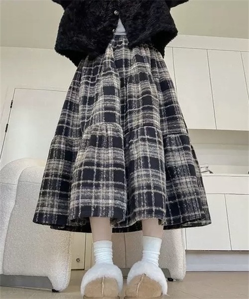 FREE STYLISTS（フリー スタイリスト）の「チェックティアードスカート（スカート・レディース・ブラウン/レッド/ブルー/ブラック・XL/S/L/M）」の7枚目の写真
