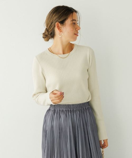 BAYFLOW（ベイフロー）の「[華やかなラメ素材]ハイゲージラメニットプルオーバー（ニット/セーター・レディース・ライトグリーン/オフホワイト/ネイビー・FREE）」の2枚目の写真