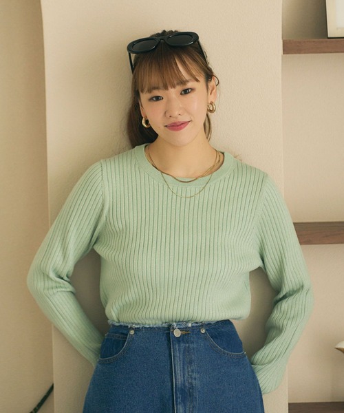 BAYFLOW（ベイフロー）の「[華やかなラメ素材]ハイゲージラメニットプルオーバー（ニット/セーター・レディース・ライトグリーン/オフホワイト/ネイビー・FREE）」の20枚目の写真