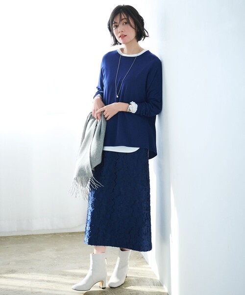 自由区(ジユウク)の「フラワーカットジャガード スカート(スカート・レディース・ベージュ系/ネイビー系・44)」の9枚目の写真