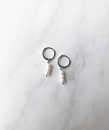 3粒淡水パールフープピアス