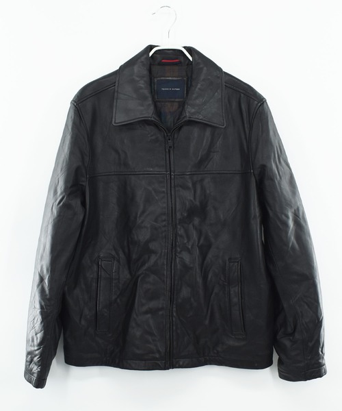 TOMMY HILFIGER(トミーヒルフィガー)の「【ヴィンテージ古着】Y2K TOMMY HILFIGER シングル フルジップレザージャケット(ライダースジャケット・メンズ・ブラック・X-LARGE)」の2枚目の写真
