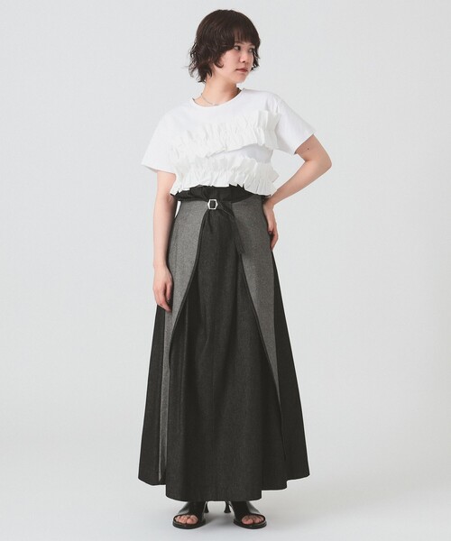 Ray BEAMS(レイビームス)の「RBS / ギャザー フリル Tシャツ(Tシャツ/カットソー・レディース・ブラック/ホワイト・ONE SIZE)」の3枚目の写真