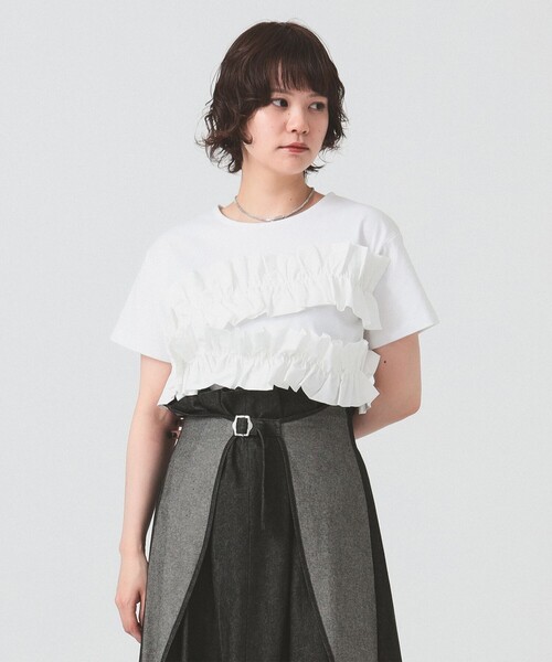 Ray BEAMS(レイビームス)の「RBS / ギャザー フリル Tシャツ(Tシャツ/カットソー・レディース・ブラック/ホワイト・ONE SIZE)」の5枚目の写真