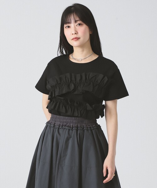 Ray BEAMS(レイビームス)の「RBS / ギャザー フリル Tシャツ(Tシャツ/カットソー・レディース・ブラック/ホワイト・ONE SIZE)」の13枚目の写真