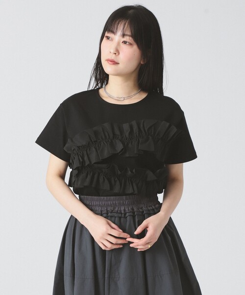 Ray BEAMS(レイビームス)の「RBS / ギャザー フリル Tシャツ(Tシャツ/カットソー・レディース・ブラック/ホワイト・ONE SIZE)」の14枚目の写真