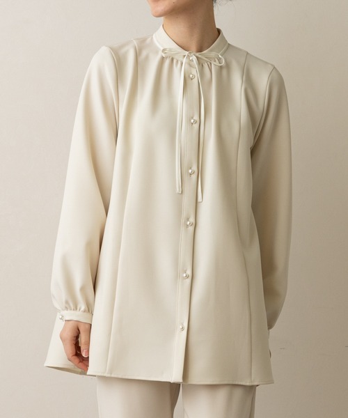 ブラウス シャツ 「SONO/ソーノ」「SONO NAVY/ソーノネイビー」「防しわダブルクロス」リボンタイチュニックブラウス レディース SONO/ソーノ】【SONO NAVY/ソーノネイビー】〈防しわダブル