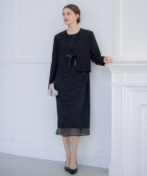 23区(ニジュウサンク)の「クリアジョーゼット 3WAYコンパクトジャケット(ノーカラージャケット・レディース・ネイビー系/ブラック系・48/46/44)」の11枚目の写真