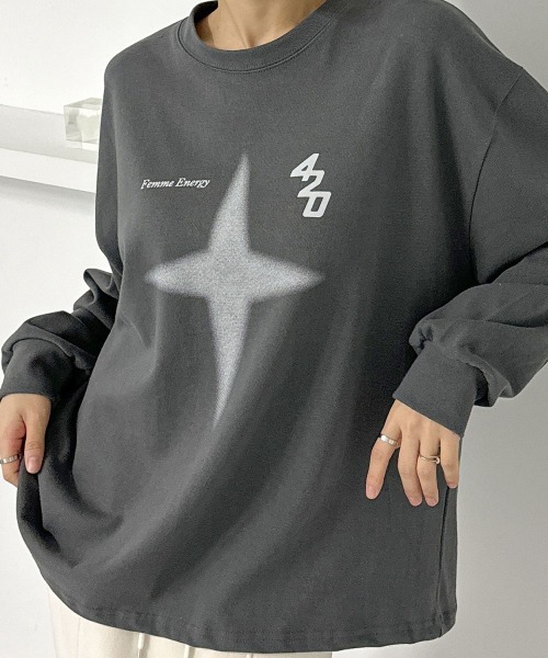 星柄プリント プルオーバースウェット ボリュームスリーブ（Tシャツ/カットソー）｜VIVID LADY（ビビッドレディー）