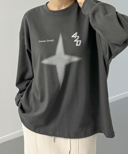 星柄プリント プルオーバースウェット ボリュームスリーブ（Tシャツ/カットソー）｜VIVID LADY（ビビッドレディー）