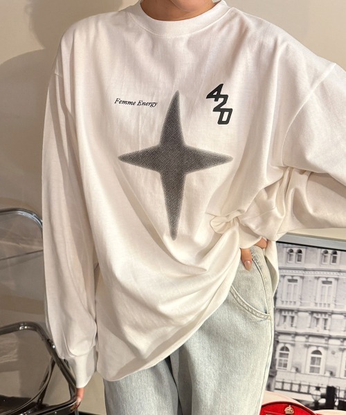 星柄プリント プルオーバースウェット ボリュームスリーブ（Tシャツ/カットソー）｜VIVID LADY（ビビッドレディー）