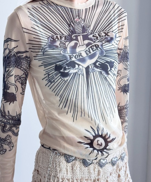 Y2K SYNAPSE FACTORY（ワイツーケー シナプスファクトリー）の「【シアー】タトウーインナーTS（Tシャツ/カットソー・レディース・ベージュ・FREE）」の15枚目の写真