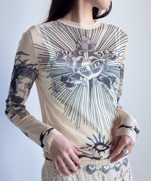 Y2K SYNAPSE FACTORY（ワイツーケー シナプスファクトリー）の「【シアー】タトウーインナーTS（Tシャツ/カットソー・レディース・ベージュ・FREE）」の6枚目の写真