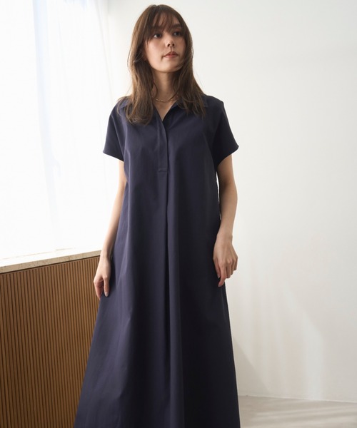 ◆MICHAA(ミーシャ)洗練された Vラインオープンカラーワンピース ◇MICHAA(ミーシャ)洗練された Vラインオープンカラーワンピース